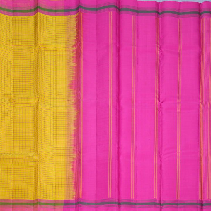 Hayagrivas Handloom Yellow Kanjivaram Silk Saree with Pink Border KBF620G1-5