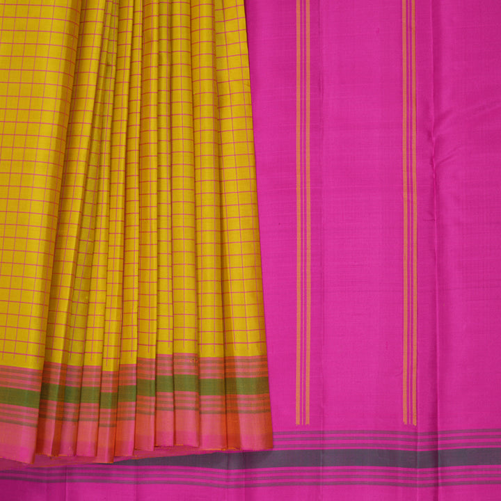 Hayagrivas Handloom Yellow Kanjivaram Silk Saree with Pink Border KBF620G1-5