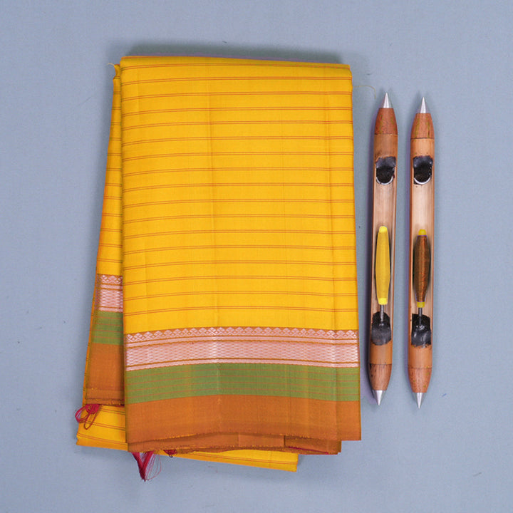 Hayagrivas Handloom Yellow Kanjivaram Silk Saree with Rust Orange Border KBF620G2-4