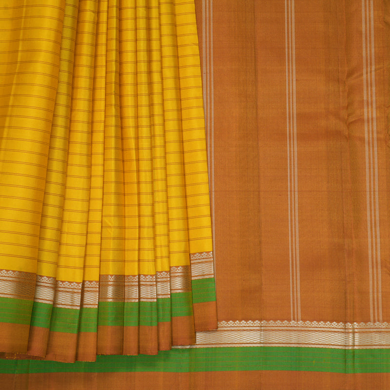 Hayagrivas Handloom Yellow Kanjivaram Silk Saree with Rust Orange Border KBF620G2-4