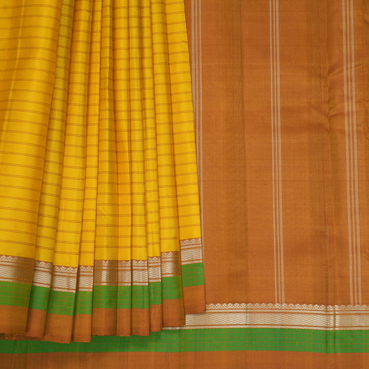 Hayagrivas Handloom Yellow Kanjivaram Silk Saree with Rust Orange Border KBF620G2-4