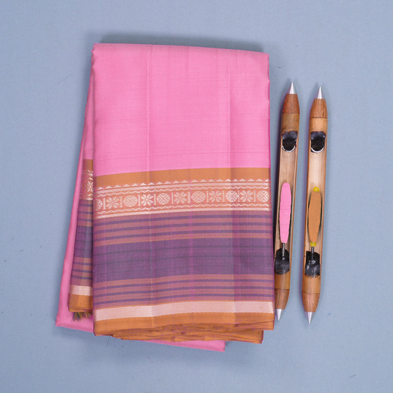 Hayagrivas Handloom Pink Kanjivaram Silk Saree with Golden Orange Border KBF620G2-5