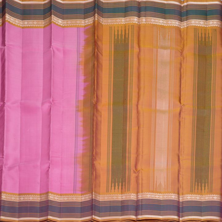 Hayagrivas Handloom Pink Kanjivaram Silk Saree with Golden Orange Border KBF620G2-5