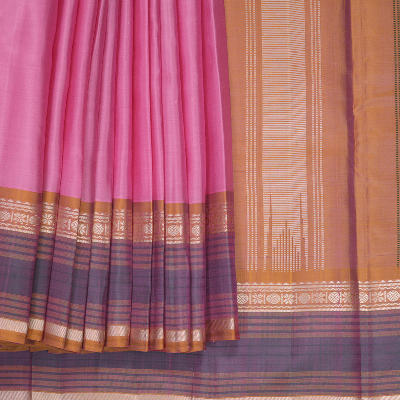 Hayagrivas Handloom Pink Kanjivaram Silk Saree with Golden Orange Border KBF620G2-5
