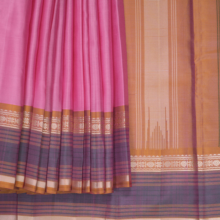 Hayagrivas Handloom Pink Kanjivaram Silk Saree with Golden Orange Border KBF620G2-5