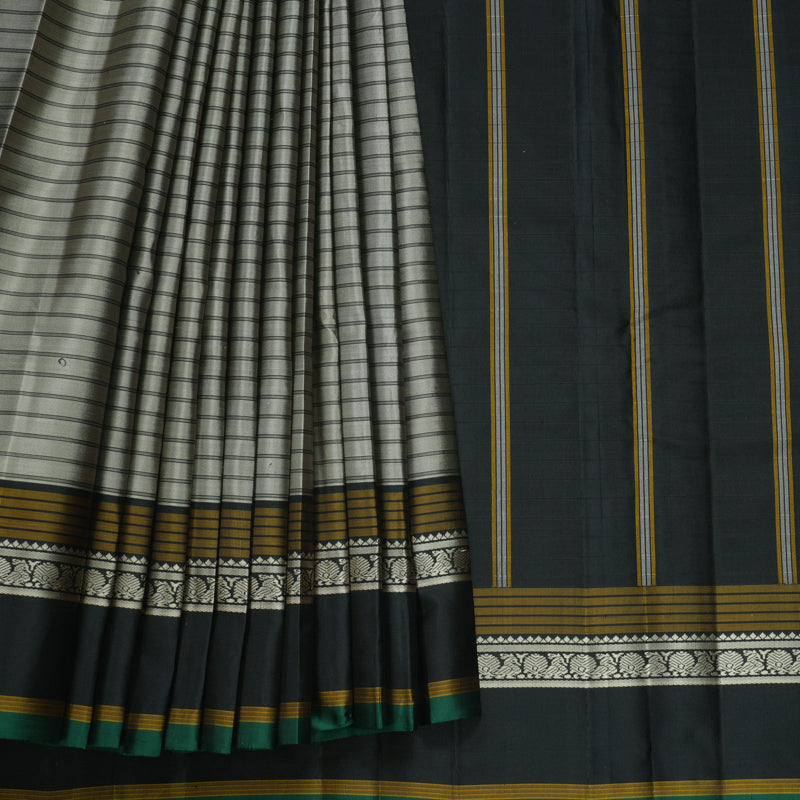 Hayagrivas Handloom Elephant Grey Kanjivaram Silk Saree with Black Border KBF620G2-6