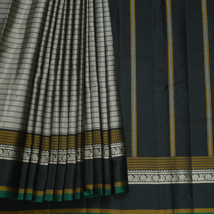 Hayagrivas Handloom Elephant Grey Kanjivaram Silk Saree with Black Border KBF620G2-6