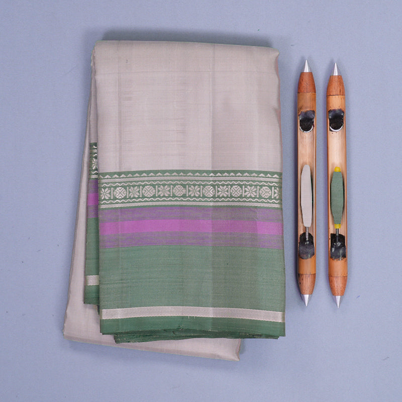 Hayagrivas Handloom Greige Kanjivaram Silk Saree with Green Border KBF620G2-7