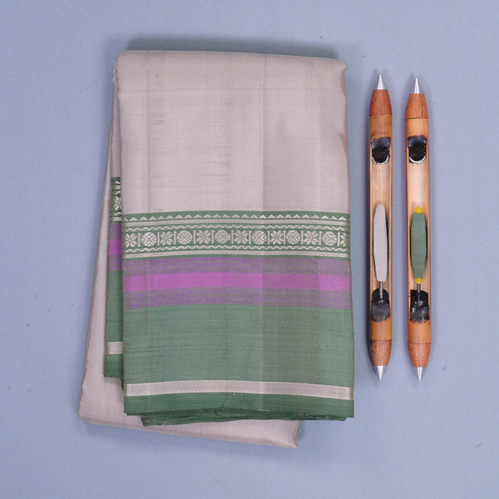 Hayagrivas Handloom Greige Kanjivaram Silk Saree with Green Border KBF620G2-7