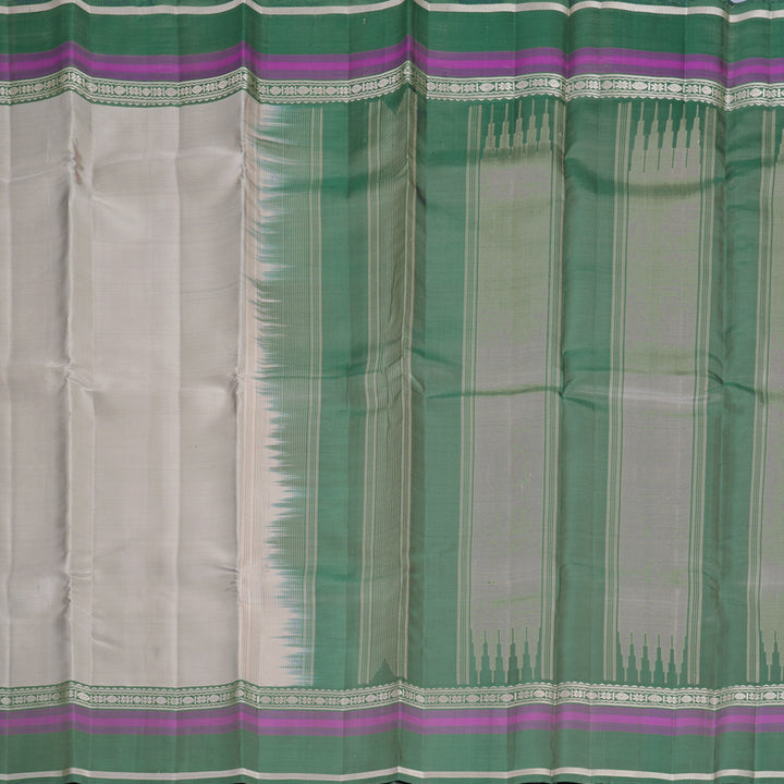 Hayagrivas Handloom Greige Kanjivaram Silk Saree with Green Border KBF620G2-7