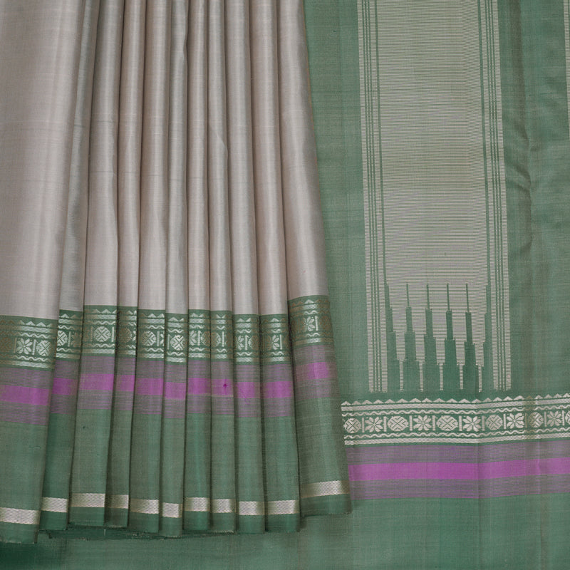 Hayagrivas Handloom Greige Kanjivaram Silk Saree with Green Border KBF620G2-7