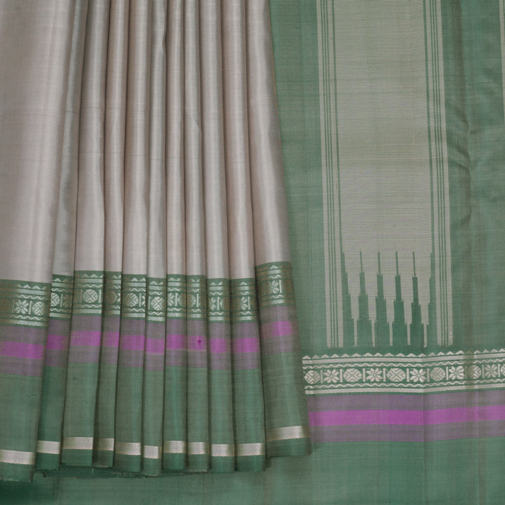 Hayagrivas Handloom Greige Kanjivaram Silk Saree with Green Border KBF620G2-7
