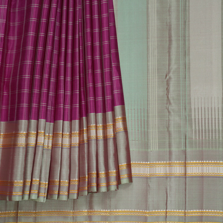 Hayagrivas Handloom Purple Kanjivaram Silk Saree with Mild Pastel Green Border KBF620G3-1