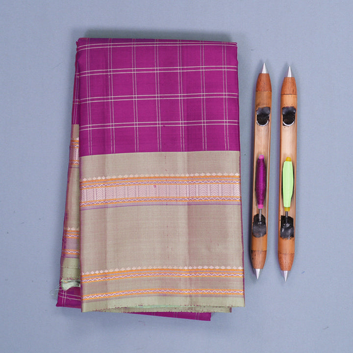 Hayagrivas Handloom Vadamalli Purple Kanjivaram Silk Saree with Elaichi Green Border KBF620G3-2