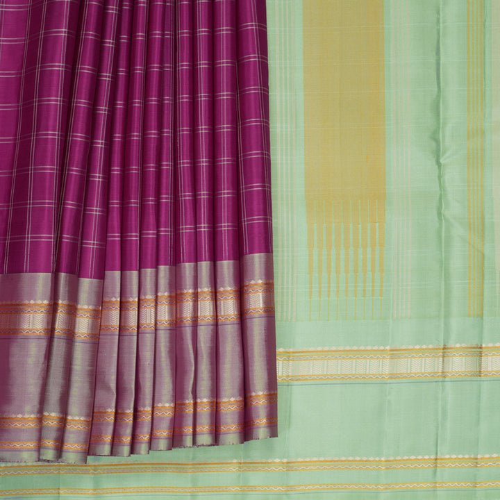 Hayagrivas Handloom Vadamalli Purple Kanjivaram Silk Saree with Elaichi Green Border KBF620G3-2