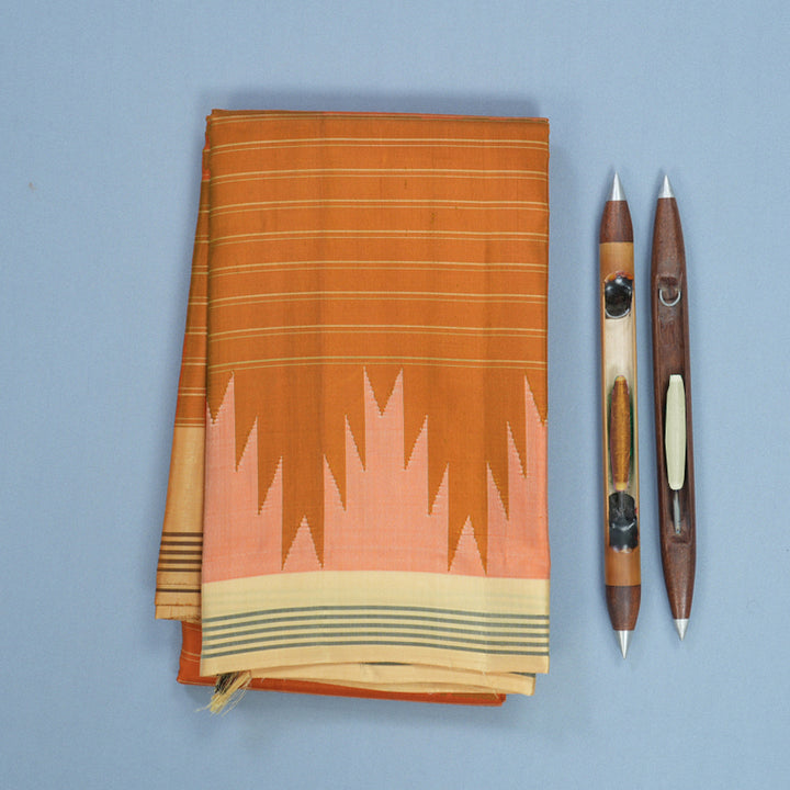 Hayagrivas Handloom Rust Orange Kanjivaram Silk Saree with Sandal Border KBF620G4-1
