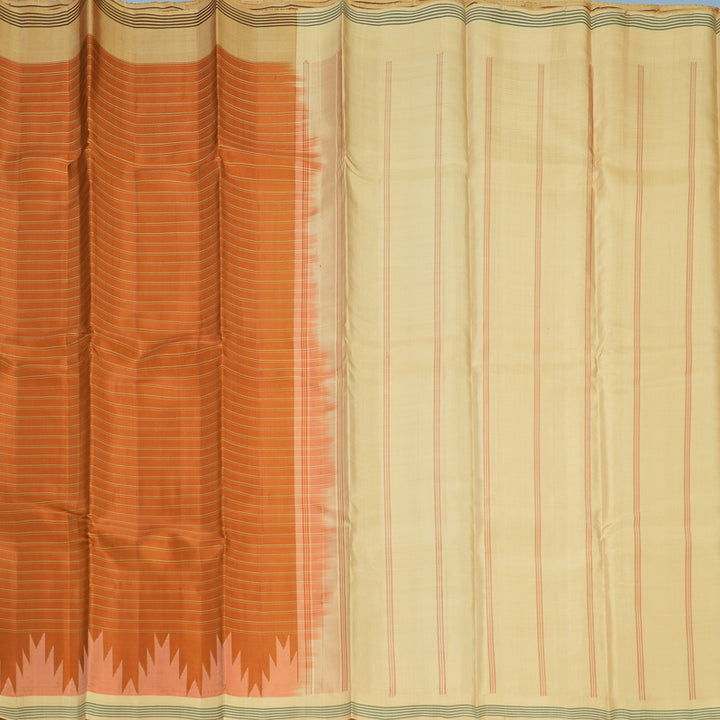 Hayagrivas Handloom Rust Orange Kanjivaram Silk Saree with Sandal Border KBF620G4-1