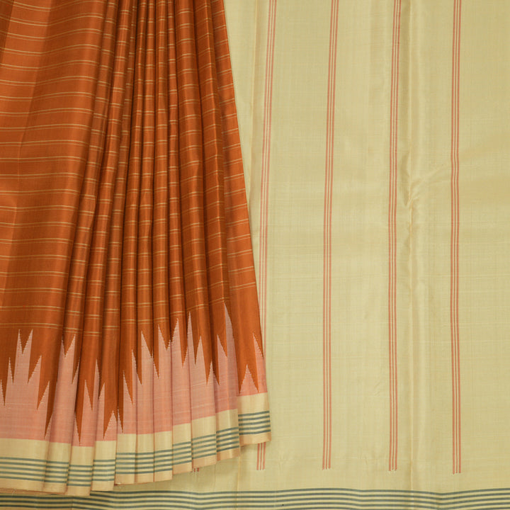 Hayagrivas Handloom Rust Orange Kanjivaram Silk Saree with Sandal Border KBF620G4-1