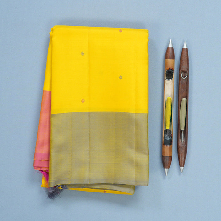 Hayagrivas Handloom Lemon Yellow Kanjivaram Silk Saree with Ganga Jamuna Border KBF620G5-2