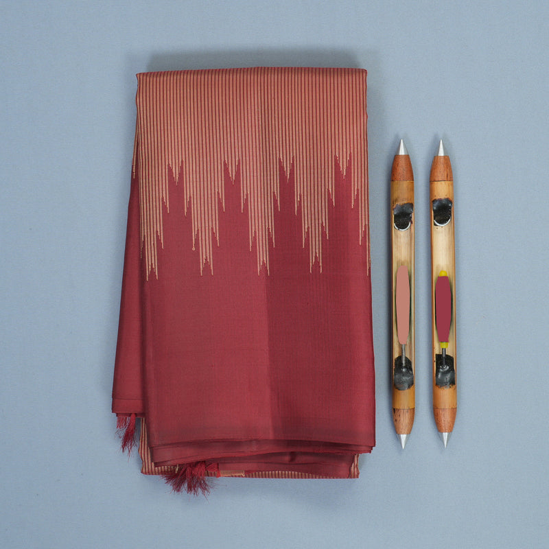 Hayagrivas Handloom Beige &amp; Maroon Stripes Kanjivaram Silk Saree with Maroon Border KBF620G6-1