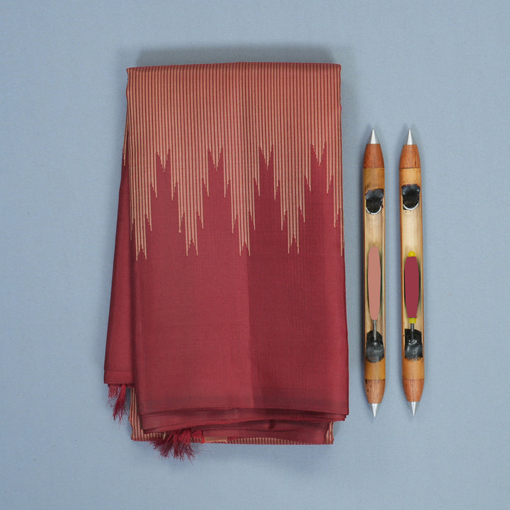 Hayagrivas Handloom Beige &amp; Maroon Stripes Kanjivaram Silk Saree with Maroon Border KBF620G6-1