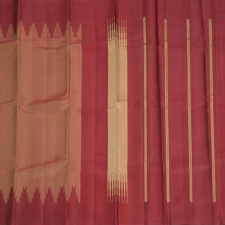 Hayagrivas Handloom Beige &amp; Maroon Stripes Kanjivaram Silk Saree with Maroon Border KBF620G6-1