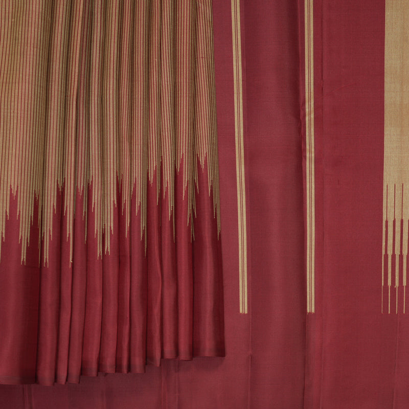 Hayagrivas Handloom Beige &amp; Maroon Stripes Kanjivaram Silk Saree with Maroon Border KBF620G6-1
