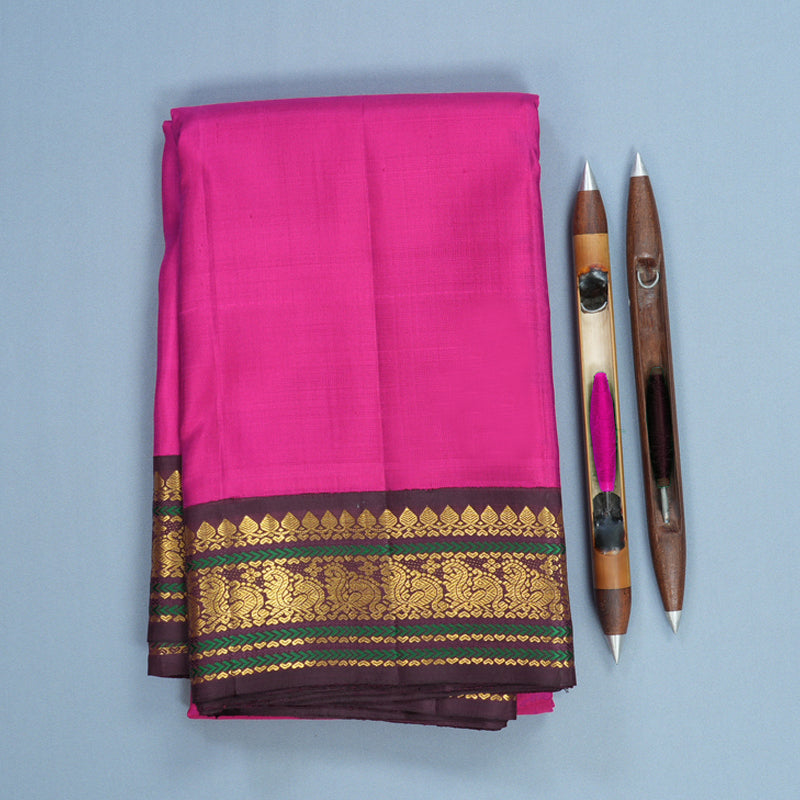 Hayagrivas Handloom Rani Pink Kanjivaram Silk Saree with Deep Plum Border KBF621G1-1