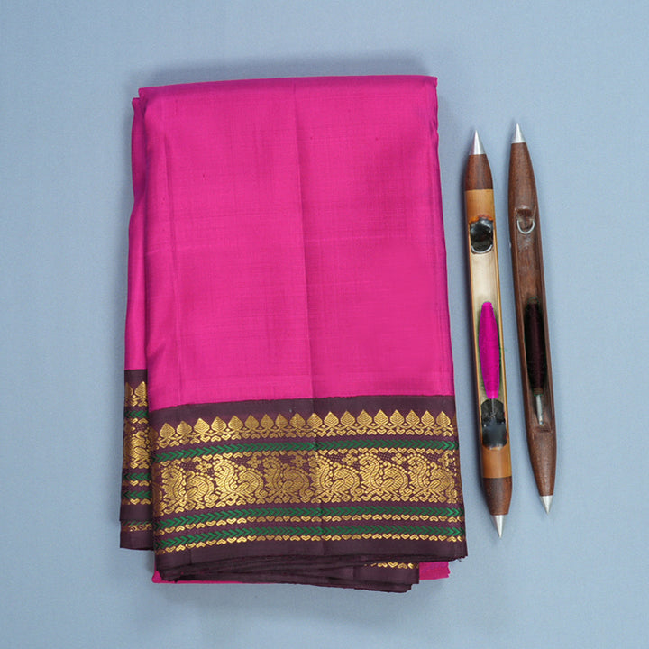 Hayagrivas Handloom Rani Pink Kanjivaram Silk Saree with Deep Plum Border KBF621G1-1