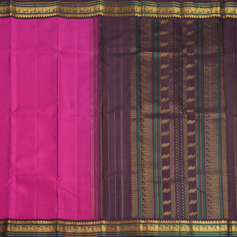 Hayagrivas Handloom Rani Pink Kanjivaram Silk Saree with Deep Plum Border KBF621G1-1