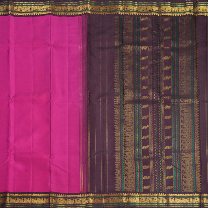Hayagrivas Handloom Rani Pink Kanjivaram Silk Saree with Deep Plum Border KBF621G1-1