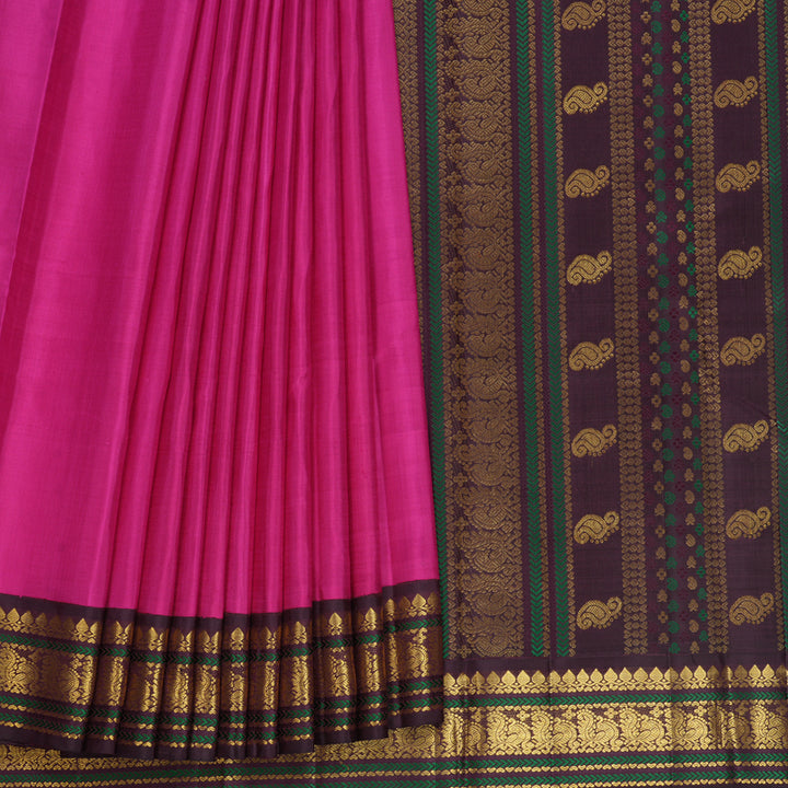 Hayagrivas Handloom Rani Pink Kanjivaram Silk Saree with Deep Plum Border KBF621G1-1