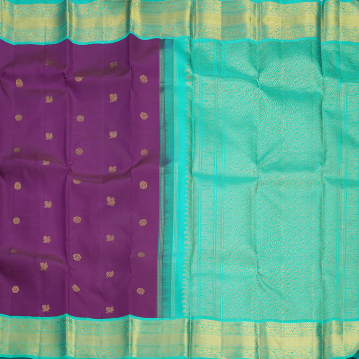 Hayagrivas Handloom Purple Kanjivaram Silk Saree with Sea Green Border KBF622G1-1