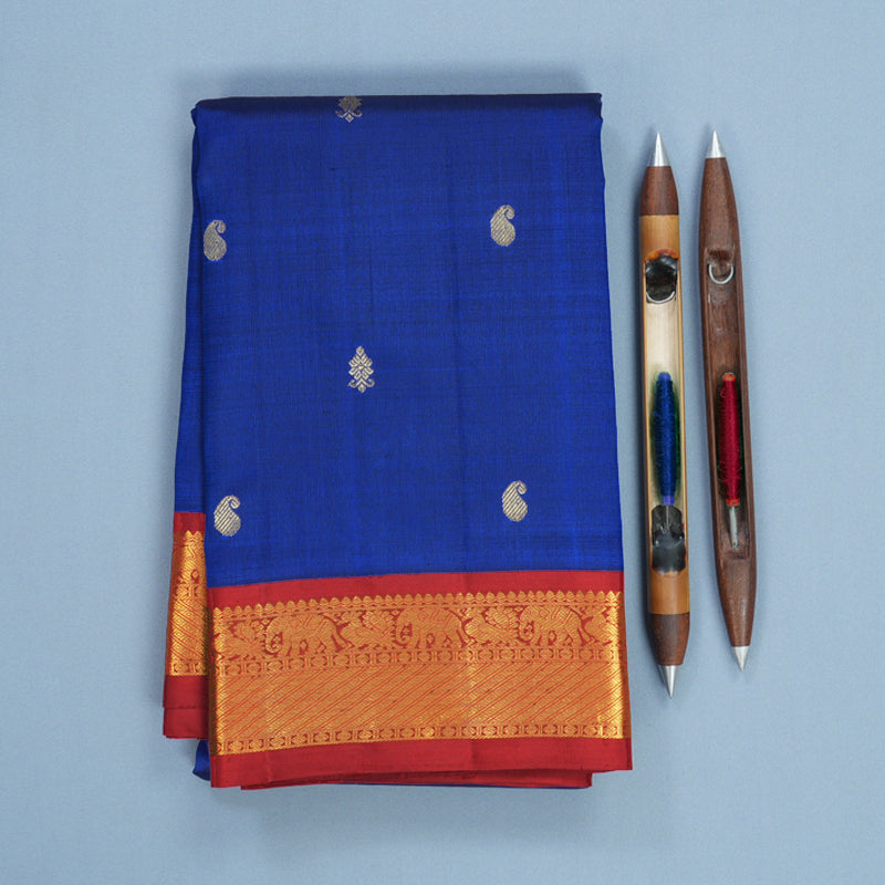 Hayagrivas Handloom MS Blue Kanjivaram Silk Saree with Red Border KBF623G2-2