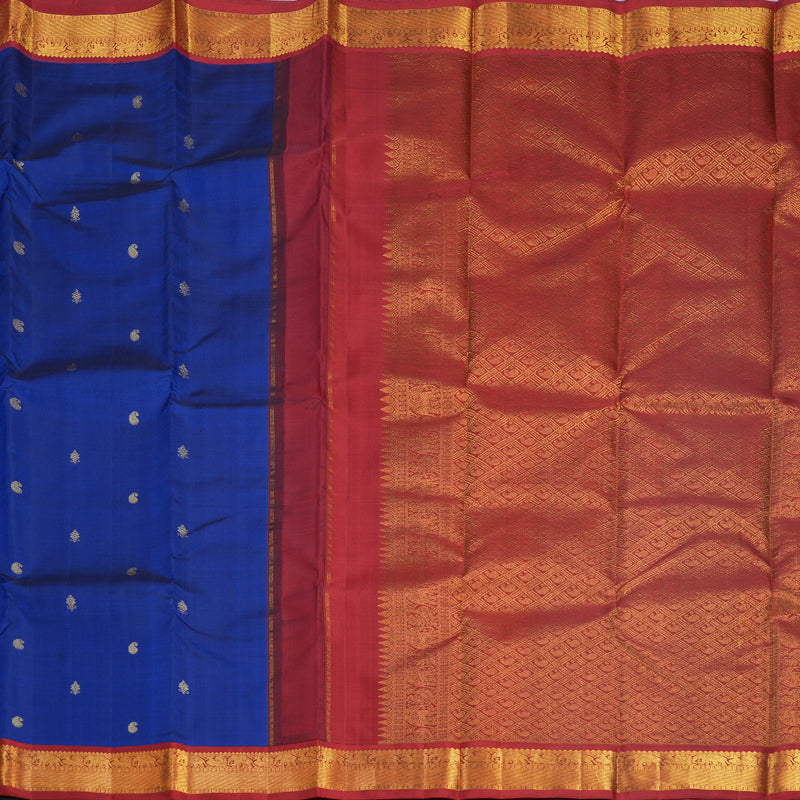 Hayagrivas Handloom MS Blue Kanjivaram Silk Saree with Red Border KBF623G2-2