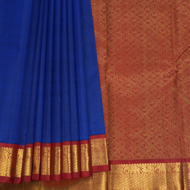Hayagrivas Handloom MS Blue Kanjivaram Silk Saree with Red Border KBF623G2-2