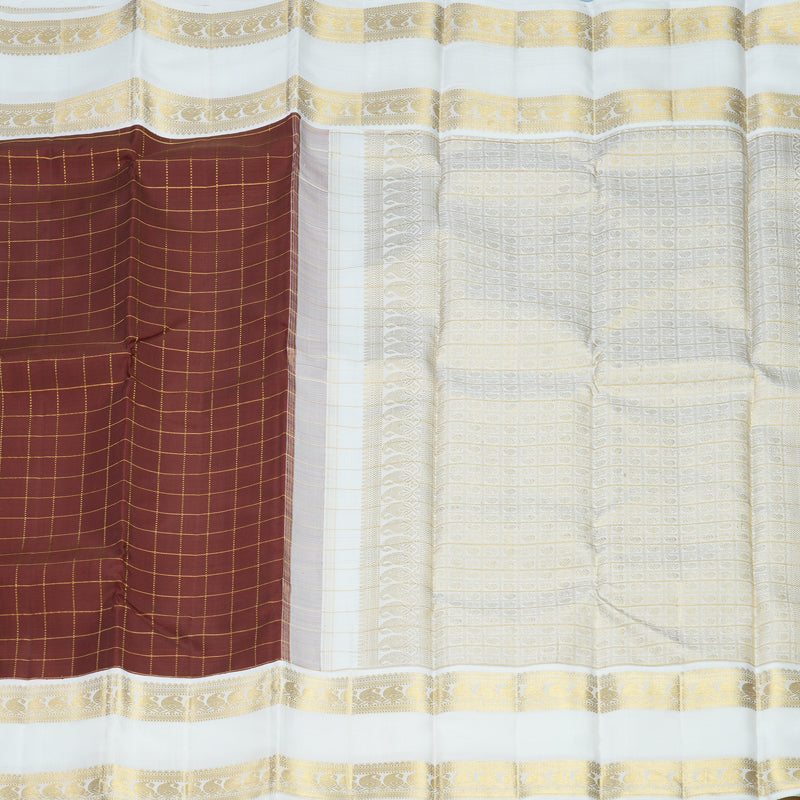 Hayagrivas Handloom Brown Kanjivaram Silk Saree with Milk-White Border KBF623G3-1
