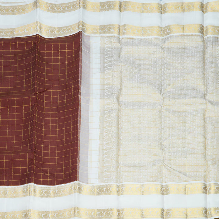 Hayagrivas Handloom Brown Kanjivaram Silk Saree with Milk-White Border KBF623G3-1