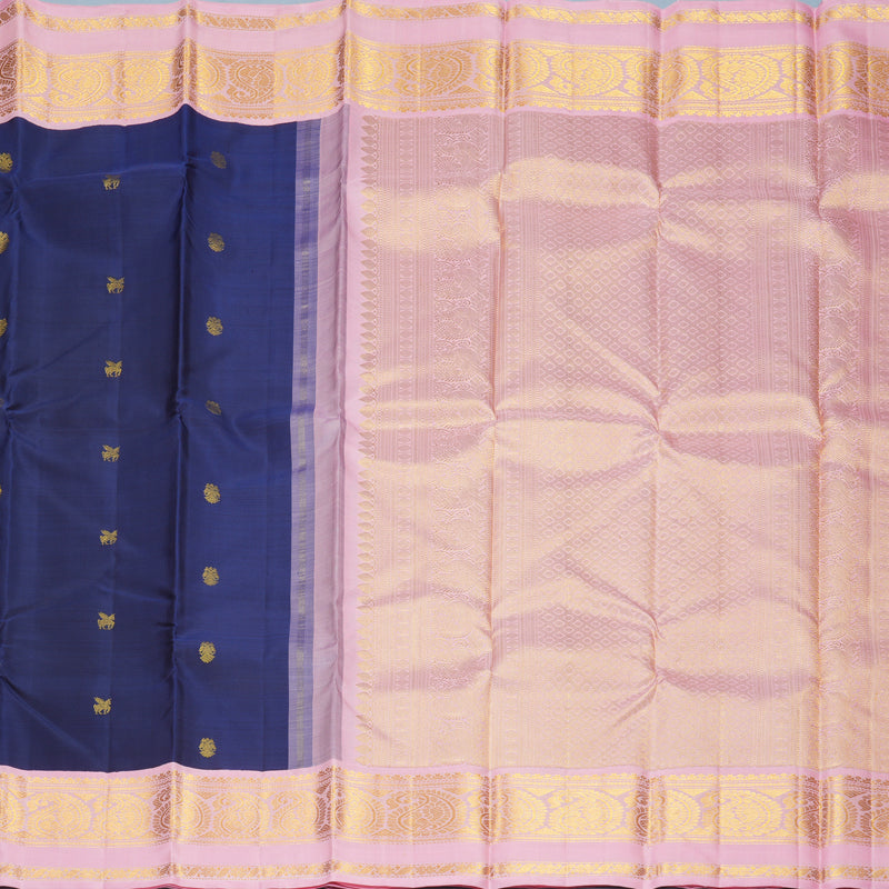 Hayagrivas Handloom Navy Blue Kanjivaram Silk Saree with Baby Pink Border KBF623G3-2