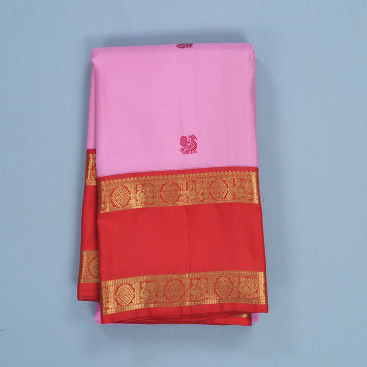 Hayagrivas Handloom Lotus Pink Kanjivaram Silk Saree with Red Border KBF623G3-4