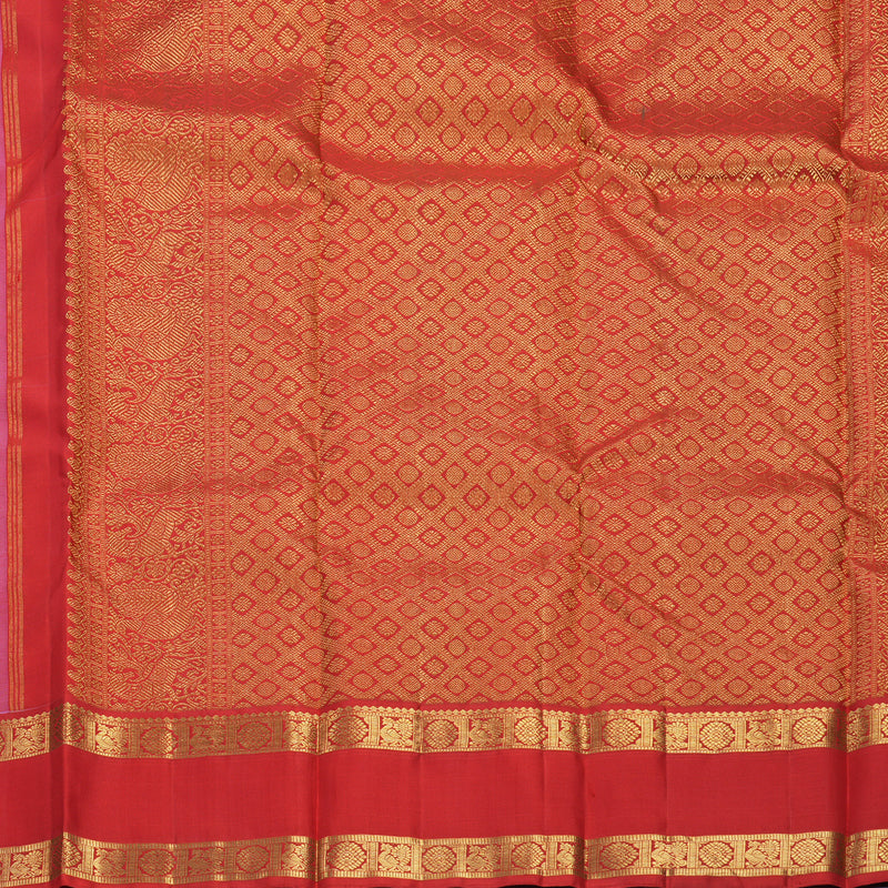 Hayagrivas Handloom Lotus Pink Kanjivaram Silk Saree with Red Border KBF623G3-4