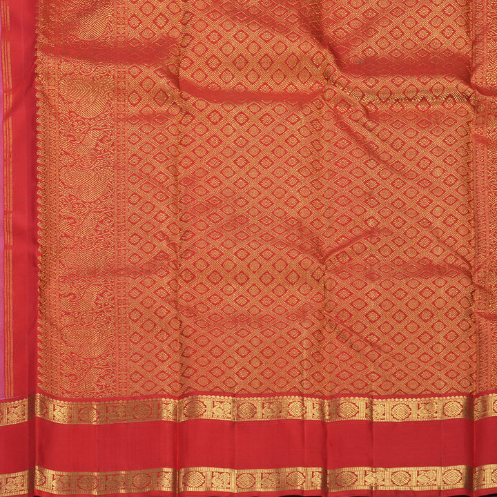 Hayagrivas Handloom Lotus Pink Kanjivaram Silk Saree with Red Border KBF623G3-4