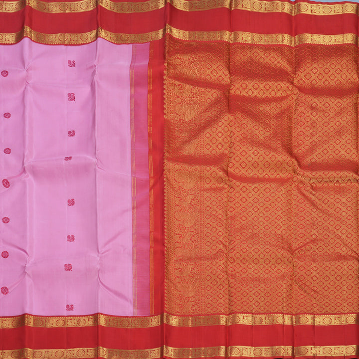 Hayagrivas Handloom Lotus Pink Kanjivaram Silk Saree with Red Border KBF623G3-4