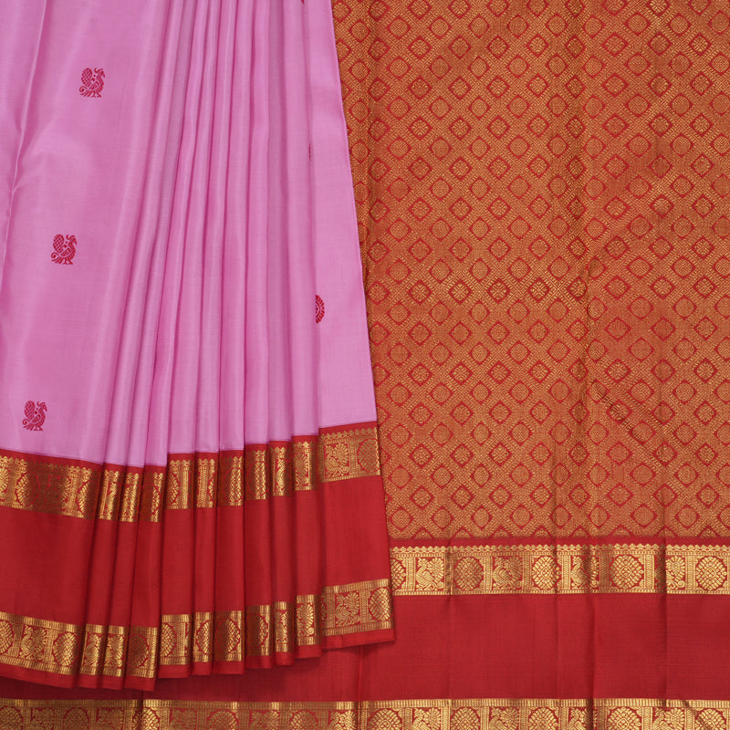 Hayagrivas Handloom Lotus Pink Kanjivaram Silk Saree with Red Border KBF623G3-4