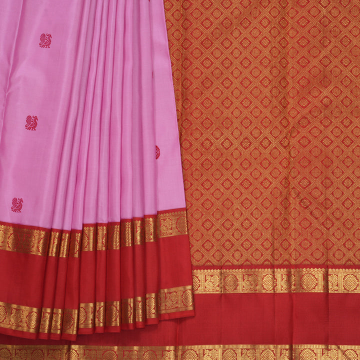 Hayagrivas Handloom Lotus Pink Kanjivaram Silk Saree with Red Border KBF623G3-4