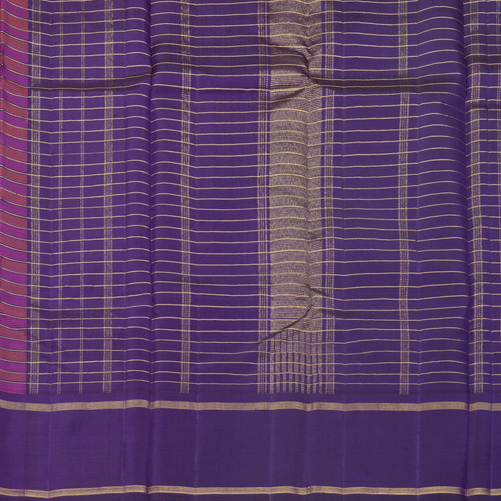 Hayagrivas Handloom Pink &amp; Orange Checks Kanjivaram Silk Saree with Purple Border KBF625G10-1