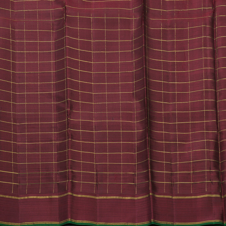 Hayagrivas Handloom Green, Black &amp; Yellow Stripes Kanjivaram Silk Saree with Maroon Border KBF625G11-1