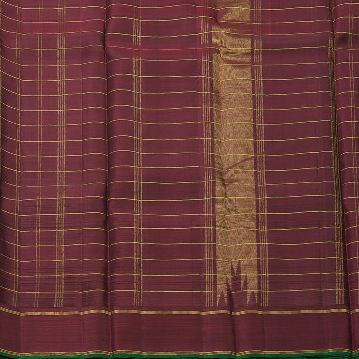 Hayagrivas Handloom Green, Black &amp; Yellow Stripes Kanjivaram Silk Saree with Maroon Border KBF625G11-1