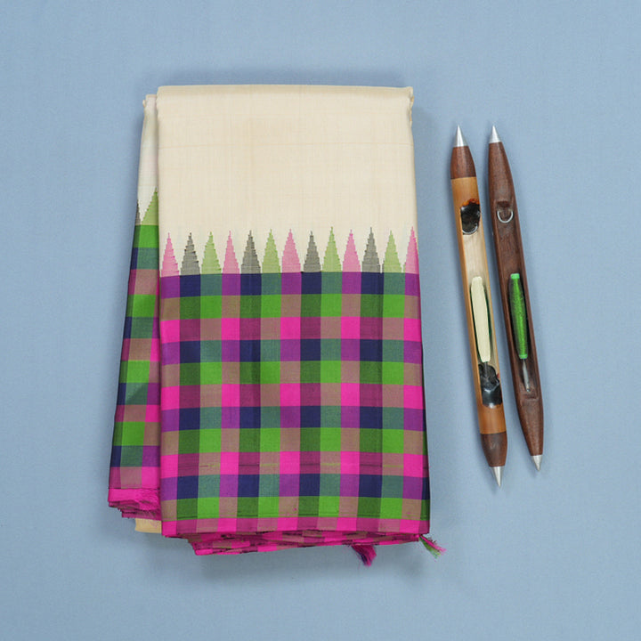 Hayagrivas Handloom Sandal Kanjivaram Silk Saree with Multicolour Checks Border KBF625G12-1