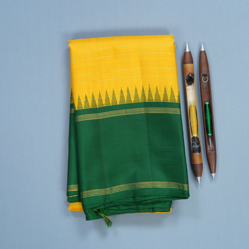Hayagrivas Handloom Yellow Kanjivaram Silk Saree with Dark Green Border KBF625G13-1